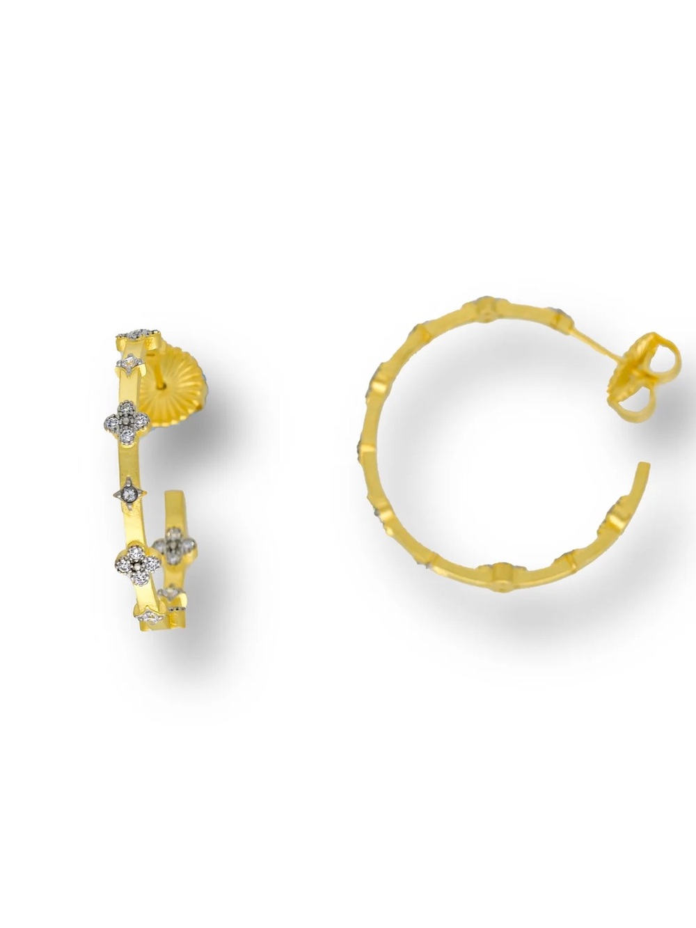 New in Box Freida Rothman 925 Sterling Celestial Clover Station Hoop Earrings - Picture 7 of 7